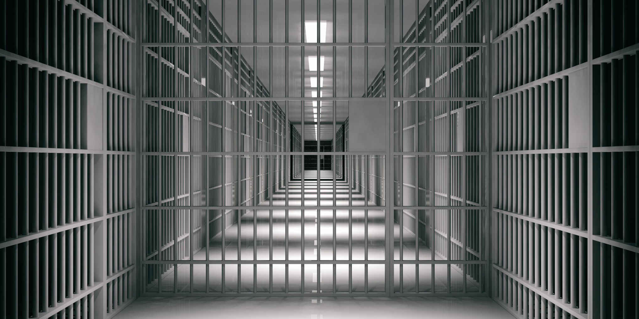 Prison interior. Jail cells, dark background.